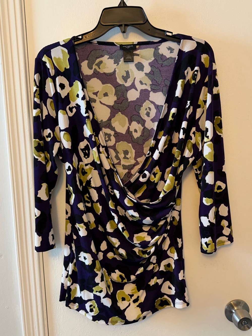 Ann Taylor Purple Floral Drape-Neck Blouse